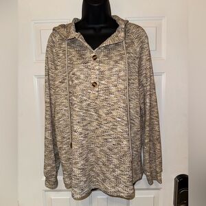 SHEIN Textured Knit Hoodie in Brown and Cream - Size Large